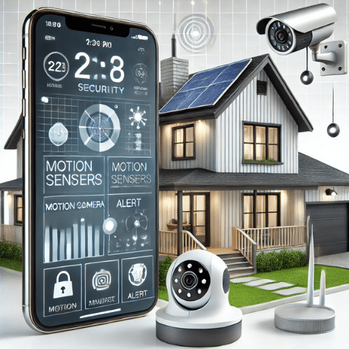 Maison moderne équipée d'un système d'alarme connecté et surveillance en temps réel via smartphone