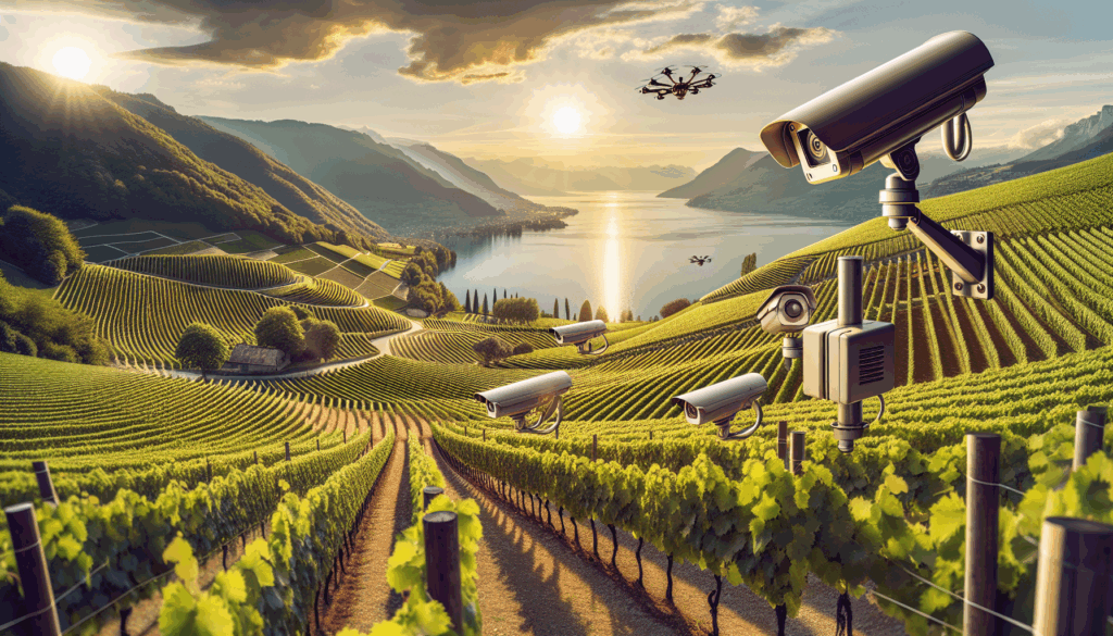 In a realistic style, envisioning advanced security systems overlooking the vineyards of Lavaux-Oron—a region renowned for its beauty and UNESCO world heritage terraced vineyards located along the northern shores of Lake Geneva in Switzerland—would involve discreet yet cutting-edge technology designed to blend seamlessly with the natural and historic landscape. Such systems would prioritize the preservation of the aesthetic integrity of the area while providing effective security measures to protect against theft, vandalism, and other potential risks. The following elements could be integrated into advanced security systems for the Lavaux-Oron vineyards: 1. **High-Resolution Surveillance Cameras** - Strategically placed cameras with panoramic capabilities for wide-area monitoring could be used. These cameras would be designed to blend into the environment, perhaps disguised as part of the natural landscape or hidden within existing structures. They would be equipped with night vision and possibly thermal imaging to detect movement at any time of day or night. 2. **Drone Surveillance** - An autonomous drone system could provide aerial surveillance, programmed to patrol the skies at random or scheduled intervals, especially during off-hours. Advanced drones equipped with cameras and sensors can detect movement and anomalies in real time and alert security personnel. 3. **Sensor Networks** - Vibration and motion sensors could be placed along the ground or fence lines to detect unauthorized access. These would be low profile and hidden from view to maintain the visual appeal of the vineyards. 4. **AI-Powered Analytics** - Video analytics software powered by artificial intelligence could analyze the feed from cameras and drones to identify unusual behavior patterns, such as loitering or trespassing, and to differentiate between human intruders and wildlife. 5. **Access Control Systems** - Enhanced access control using biometrics or RFID technology could be installed at entry points to storage areas and production facilities to ensure only authorized personnel can enter sensitive areas. 6. **Remote Monitoring** - A central control room would enable remote monitoring of the entire security apparatus, allowing for a swift response to any incident. Security personnel could access real-time data from all points of the surveillance system. 7. **Smart Fencing** - Electrified or smart fencing equipped with sensors could serve as a physical and psychological deterrent to intruders. It could be designed to alert security personnel instantly if breached, and its appearance would be in keeping with the rustic charm of the vineyards. 8. **Robotic Patrols** - Ground-based security robots could be used for patrolling the pathways between the vine rows. These robots would be equipped with cameras and various sensors, capable of operating around the clock under various weather conditions, while being unobtrusive to the landscape. 9. **Cybersecurity** - As these systems would rely heavily on connectivity and data, robust cybersecurity measures would be crucial to protect against hacking or other cyber threats. 10. **Community Engagement** - Finally, a modern security system would also engage the local community and workers, possibly through a mobile app or network that allows for quick communication and alert systems for residents and vineyard workers. Incorporating these advanced security technologies would ensure the protection of Lavaux-Oron's valuable assets while maintaining the region’s timeless appeal and visitor enjoyment, with minimal visual impact on the natural and historic scenery.