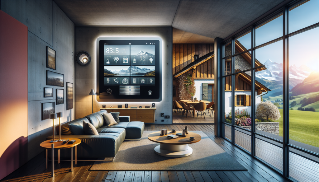I can help you conceptualize a smart home alarm system situated on a wall in a modern living room within the Broye-Vully district, which is part of the Canton of Vaud in Switzerland. Imagine a sleek, unobtrusive design that blends seamlessly with the contemporary aesthetic of the living space. The alarm system's control panel would likely feature a touch screen interface with a simple, intuitive design for ease of use. It could be positioned in a central location on the wall for easy access by the residents. The control panel would likely connect wirelessly to various sensors and cameras throughout the home. These could include: - Motion detectors strategically placed to cover the main areas and possible entry points. - Door and window sensors that alert if an unexpected opening occurs. - Cameras offering live feeds that can be viewed directly on the control panel or via a smartphone app. - Glass break sensors that detect the sound of breaking glass to prevent unauthorized entry through windows. - Smoke and carbon monoxide detectors that not only sound an alarm but also send an alert to the homeowner’s phone. - An integrated smart home speaker allowing for voice control of the system and other connected devices. In a modern Broye-Vully living room, the design would favor minimalism, with the alarm components in colors that match the walls or décor to minimize visual impact. Additionally, the system could be integrated with a full smart home setup, controlled by the same interface, managing lighting, heating, and entertainment systems. For an added layer of security, the system might include an outdoor camera at the front entrance. This camera would be discreetly mounted, not detracting from the home's exterior aesthetics while providing a live feed and recording capabilities for security monitoring. Security considerations might also extend to cyber security, with the entire system utilizing strong encryption and secure authentication methods to prevent unauthorized access. In the event of an alarm, the system would be capable of notifying the local security service or police and providing them with real-time surveillance footage, if necessary. Given the location in Switzerland, the system should comply with local privacy and data protection laws, ensuring that users' information and recorded data are handled responsibly and securely. This hypothetical smart home alarm system in Broye-Vully would offer both security and convenience, all while complementing a modern living environment.